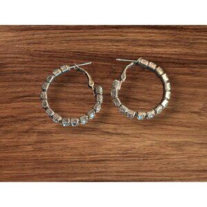 Silver-Tone Crystal Rhinestone Hoops Earrings classic estate [Pierced